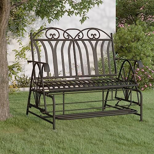 WDGJJFECNMUEHI Schaukelbank 2-Sitzer 114 cm Outdoor Gartenbank Schwarz Stahl Metall Schaukelstuhl mit Schaukelfunktion für Terrasse Garten Balkon Wetterfest Bequem von WDGJJFECNMUEHI