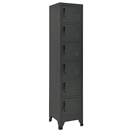 WDGJJFECNMUEHI Schließfachschrank Anthrazit Stahl 38x40x180 cm 6-Fach abschließbar mit Lüftungsschlitzen für Schule Büro Garderobe Kleiderspinde Aufbewahrungsschrank von WDGJJFECNMUEHI