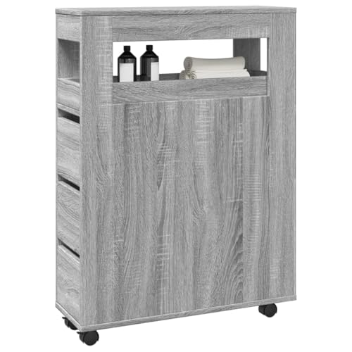 WDGJJFECNMUEHI Schmaler Badschrank mit Rollen Grau Sonoma Holzwerkstoff Badezimmer Schubladenschrank Mobiler Aufbewahrungsschrank für Bad Küche Wohnzimmer Feuchtigkeitsbeständig Langlebig Praktisch von WDGJJFECNMUEHI