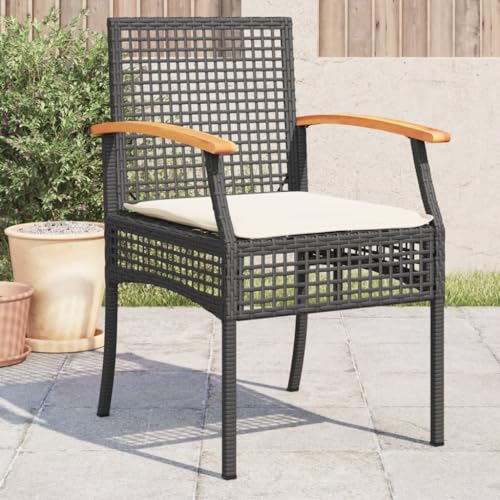 WDGJJFECNMUEHI Sessel Garten hängesesselgestellGartenstühle mit Kissen 4 STK. Schwarz Poly Rattan AkazienholzGeeignet für Gärten, Terrassen und Balkone von WDGJJFECNMUEHI