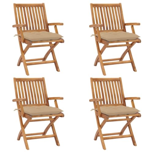 WDGJJFECNMUEHI Sessel Garten hängesesselgestellKlappbare Gartenstühle mit Kissen 4 STK. Massivholz TeakGeeignet für Gärten, Terrassen und Balkone von WDGJJFECNMUEHI