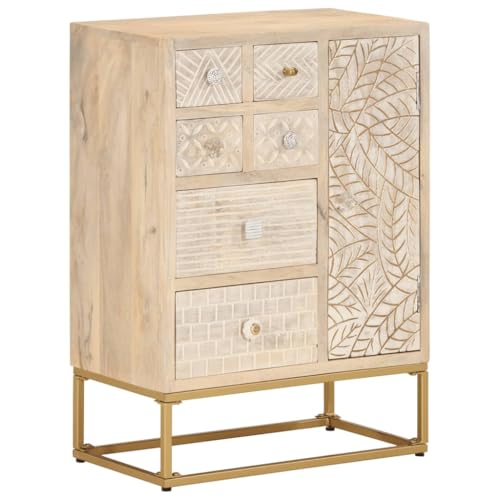 WDGJJFECNMUEHI Sideboard 55x30x76 cm Solid Mango Wood with Iron Legs, Storage Cabinet for Living Room Bedroom, Rustic Furniture with Spacious Storage and Stable Tabletop von WDGJJFECNMUEHI