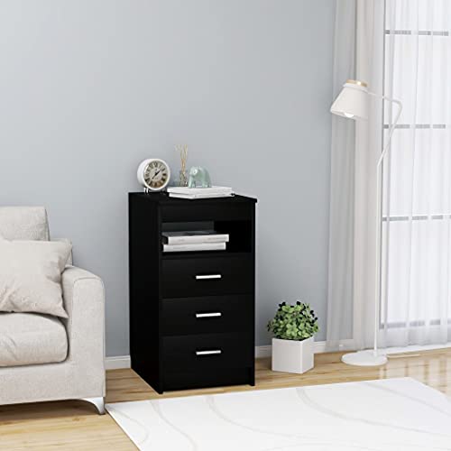 WDGJJFECNMUEHI Sideboard with Drawers Black 40x50x76 cm Wood Particle Board Compact Storage Cabinet for Home Office Organizer with 3 Drawers and Open Shelf von WDGJJFECNMUEHI