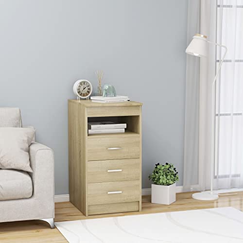 WDGJJFECNMUEHI Sideboard with Drawers Sonoma Oak 40x50x76 cm Particle Board Compact Storage Cabinet for Small Spaces Office Organization with 3 Drawers and Open Shelf von WDGJJFECNMUEHI