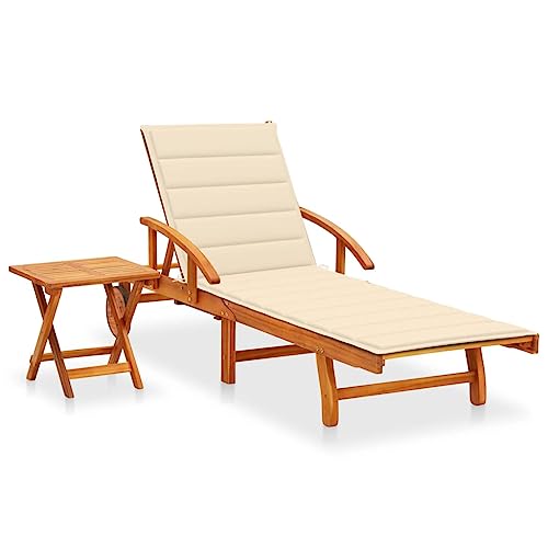 WDGJJFECNMUEHI Solid Acacia Wood Sun Lounger with Adjustable Table & Cushion Foldable Garden Lounge Chair for Patio, Poolside Comfortable Outdoor Relaxation Bed with Wheels & Extendable Side Table WDGJJFECNMUEHI Solid Acacia Wood Sun Lounger with Adjustable Table & Cushion Foldable Garden Lounge Chair for Patio, Poolside Comfortable Outdoor Relaxation Bed with Wheels & Extendable Side Table von WDGJJFECNMUEHI