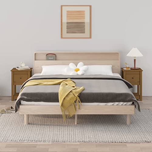 WDGJJFECNMUEHI Solid Pine Wood Nightstands 2-Pack Honey Brown 40x35x61.5 cm Bedroom Furniture with Storage Shelf and Wall Mount for Bedside Organization von WDGJJFECNMUEHI