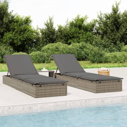 WDGJJFECNMUEHI Sonnenliege 1 STK. mit Auflage Grau 201x55x62 cm PE Rattan, Verstellbare Lounge Liege für Pool Balkon Garten Camping, Wetterfestes Polyrattan & Stahlrahmen, Inkl. Kissen Dunkelgrau von WDGJJFECNMUEHI