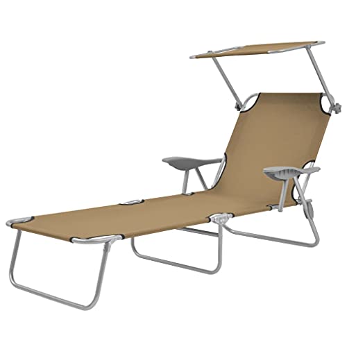 WDGJJFECNMUEHI Sonnenliege Klappbar mit Sonnenschutz Stahl Taupe, Verstellbare Lounge Liege mit Dach für Garten & Strand, Wetterfeste Klappliege mit Armlehnen, Tragkraft 120kg, Leicht & Transportabel WDGJJFECNMUEHI Sonnenliege Klappbar mit Sonnenschutz Stahl Taupe, Verstellbare Lounge Liege mit Dach für Garten & Strand, Wetterfeste Klappliege mit Armlehnen, Tragkraft 120kg, Leicht & Transportabel von WDGJJFECNMUEHI