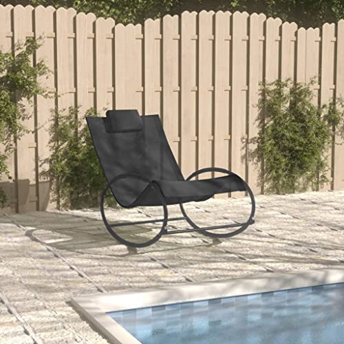 WDGJJFECNMUEHI Sonnenliege Schwarz Outdoor mit Kissen - Stahlgestell Textilene Wetterfest Ergonomisch für Garten, Terrasse, Pool Robuste Lounge-Liege mit Kopfstütze & Schaukel-Funktion von WDGJJFECNMUEHI