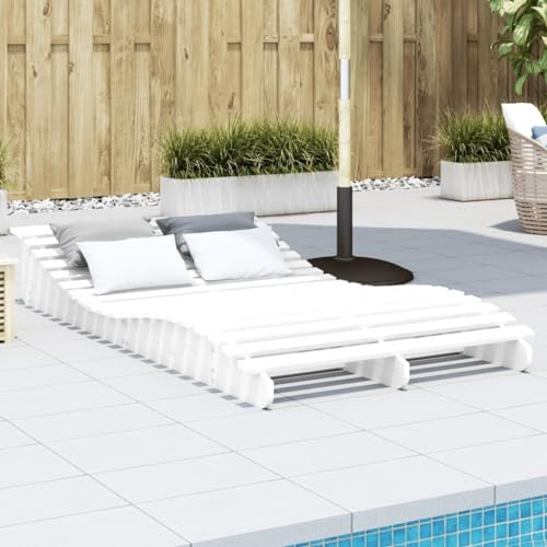 WDGJJFECNMUEHI Sonnenliege Weiß 205x110x31,5 cm Massivholz Kiefer Outdoor Lounge Chair for Poolside Garden Terrace Comfortable Ergonomic S-Shape Design Rustic Solid Pine Wood Sunbed von WDGJJFECNMUEHI