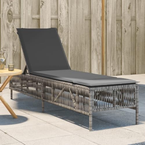 WDGJJFECNMUEHI Sonnenliege mit Auflage Grau PE Rattan Gartenliege, 5-Fach verstellbare Rückenlehne, waschbarer Bezug, wetterfest & UV-beständig, für Pool & Terrasse, max. 110 kg von WDGJJFECNMUEHI