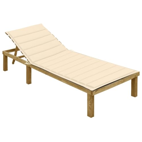 WDGJJFECNMUEHI Sonnenliege mit Creme Auflage Outdoor Lounge Chair Adjustable Backrest Weatherproof Pine Wood Sunbed for Garden Pool Beach Relaxation von WDGJJFECNMUEHI