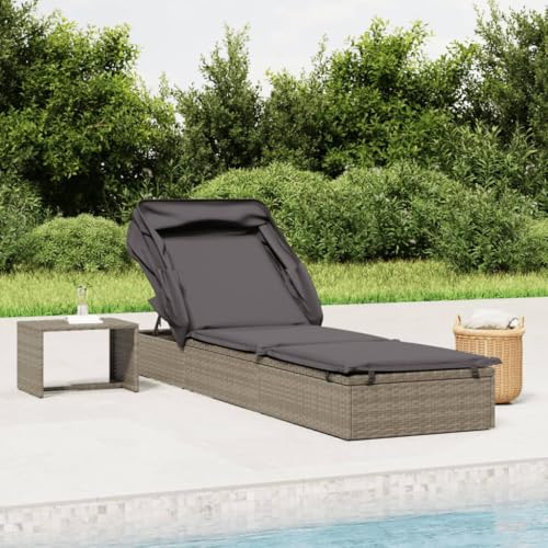 WDGJJFECNMUEHI Sonnenliege mit Faltdach Grau 213x63x97 cm PE Rattan Lounge Chair with Adjustable Backrest for Poolside, Balcony, Camping - Weatherproof & Durable Steel Frame WDGJJFECNMUEHI Sonnenliege mit Faltdach Grau 213x63x97 cm PE Rattan Lounge Chair with Adjustable Backrest for Poolside, Balcony, Camping - Weatherproof & Durable Steel Frame von WDGJJFECNMUEHI