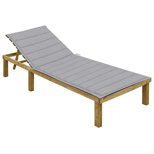 WDGJJFECNMUEHI Sonnenliege mit Grauer Auflage, Imprägniertes Kiefernholz Outdoor Lounge Chair, Adjustable Backrest, Weatherproof Garden Sunbed for Patio, Poolside, Beach, Gray Cushion Included von WDGJJFECNMUEHI