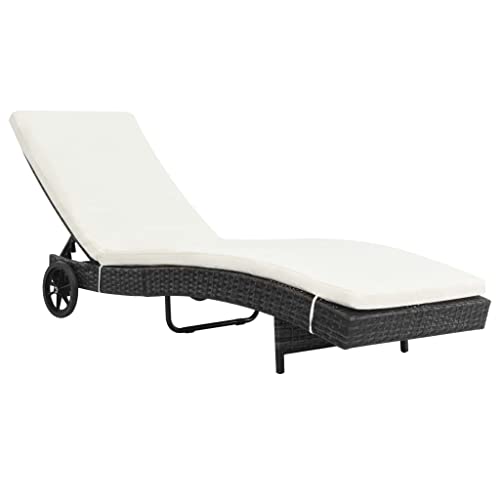WDGJJFECNMUEHI Sonnenliege mit Rollen Gartenliege Schwarz PE Rattan verstellbare Rückenlehne inkl. Sitzauflage für Terrasse Balkon Outdoor Relaxing Sonnenbaden von WDGJJFECNMUEHI
