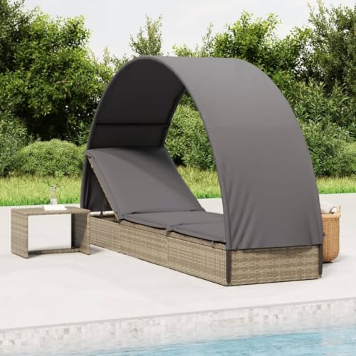 WDGJJFECNMUEHI Sonnenliege mit Runddach Grau 211x57x140 cm PE Rattan Outdoor Lounge Daybed with Adjustable Backrest, Sunshade for Poolside, Balcony, Camping - Weatherproof & Durable Steel Frame von WDGJJFECNMUEHI