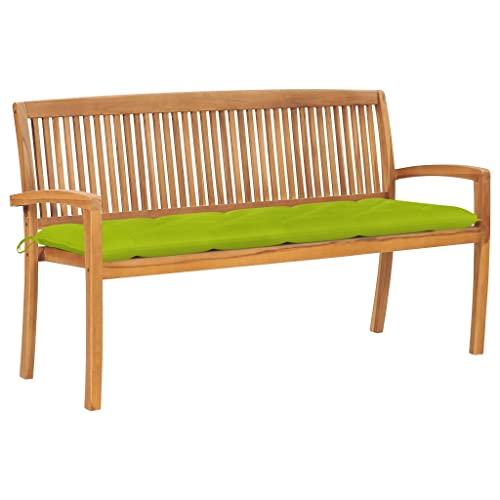 WDGJJFECNMUEHI Stapelbare Gartenbank mit Auflage 159 cm Massivholz Teak Outdoor Balkon Terrasse Garten Wetterfest Stapelbar Sitzbank Polster von WDGJJFECNMUEHI