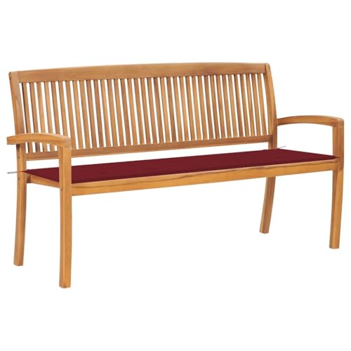 WDGJJFECNMUEHI Stapelbare Gartenbank mit Auflage 159 cm Massivholz Teak Outdoor Balkon Terrasse Garten Wetterfest Stapelbar Weinrot Kissen WDGJJFECNMUEHI Stapelbare Gartenbank mit Auflage 159 cm Massivholz Teak Outdoor Balkon Terrasse Garten Wetterfest Stapelbar Weinrot Kissen von WDGJJFECNMUEHI