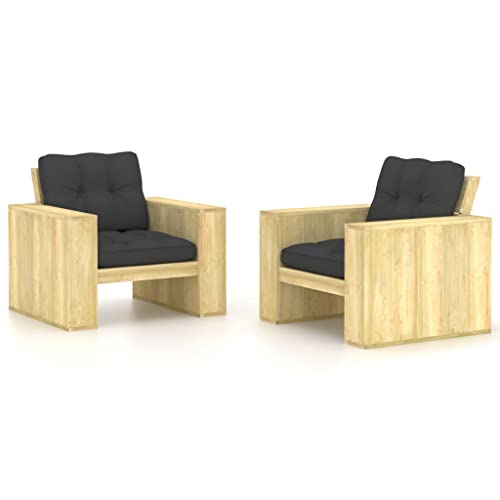 WDGJJFECNMUEHI Stuhl Balkon gartenstühle Outdoor chairGartenstühle 2 STK. Kissen in Anthrazit Kiefernholz ImprägniertGeeignet für Gärten, Terrassen und Balkone von WDGJJFECNMUEHI