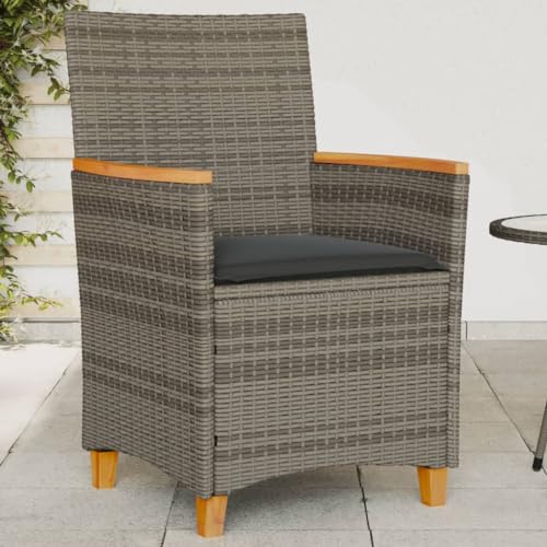 WDGJJFECNMUEHI Stuhl Balkon gartenstühle Outdoor chairGartenstühle mit Kissen 2 STK. Grau Poly Rattan MassivholzGeeignet für Gärten, Terrassen und Balkone von WDGJJFECNMUEHI