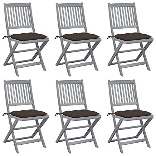 WDGJJFECNMUEHI Stuhl Balkon gartenstühle Outdoor chairKlappbare Gartenstühle 6 STK. mit Kissen Massivholz AkazieGeeignet für Gärten, Terrassen und Balkone von WDGJJFECNMUEHI
