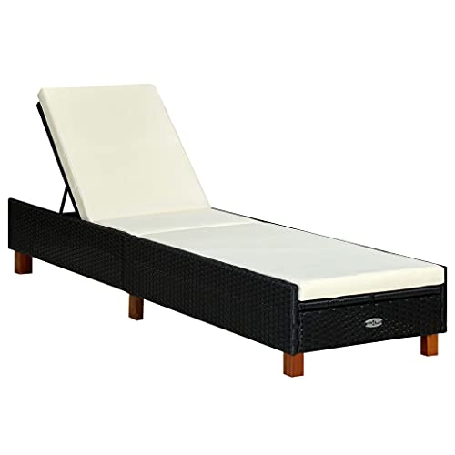 WDGJJFECNMUEHI Sun Lounger with Cushion Black PE Rattan Adjustable Reclining Backrest Outdoor Garden Poolside Patio Furniture Weatherproof Durable Acacia Wood Frame Comfortable Thick Padding von WDGJJFECNMUEHI