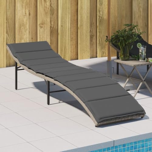 WDGJJFECNMUEHI Sun Lounger with Cushion Light Gray 55x199x50 cm PE Rattan Adjustable Backrest Outdoor Garden Patio Poolside Relaxation Weather-Resistant Durable Furniture von WDGJJFECNMUEHI