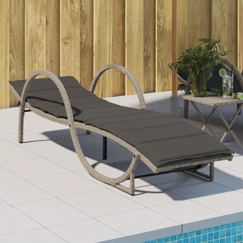 WDGJJFECNMUEHI Sun Lounger with Cushion Light Gray 60x199x42 cm PE Rattan Adjustable Reclining Outdoor Lounge Chair for Patio Garden Poolside Relaxation Weather-Resistant Durable von WDGJJFECNMUEHI