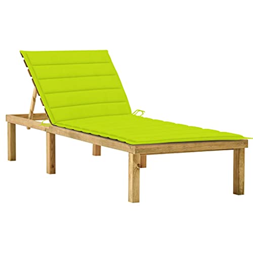WDGJJFECNMUEHI Sun Lounger with Light Green Cushion Adjustable Backrest Weatherproof Pine Wood Outdoor Garden Patio Poolside Relaxation Furniture von WDGJJFECNMUEHI