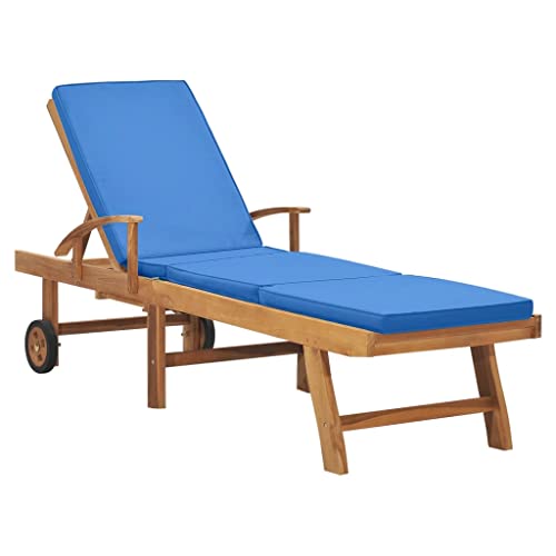WDGJJFECNMUEHI Teak Wood Sun Lounger with Blue Cushion - Adjustable Reclining Garden Lounge Chair for Poolside, Patio Outdoor Relaxation Durable Weather-Resistant Hardwood with Wheels & Side Table WDGJJFECNMUEHI Teak Wood Sun Lounger with Blue Cushion - Adjustable Reclining Garden Lounge Chair for Poolside, Patio Outdoor Relaxation Durable Weather-Resistant Hardwood with Wheels & Side Table von WDGJJFECNMUEHI