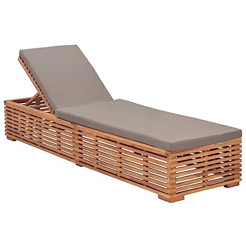 WDGJJFECNMUEHI Teak Wood Sun Lounger with Dark Gray Cushion, Adjustable Backrest in 4 Positions, Outdoor Garden Poolside Chaise Lounge, Weather-Resistant Solid Hardwood Patio Furniture for Relaxing von WDGJJFECNMUEHI