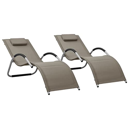 WDGJJFECNMUEHI Textilene Sun Lounger Set of 2 Taupe Gray, Aluminum Garden Beach Chair with Removable Cushion, Weather-Resistant Patio Furniture for Outdoor Relaxation von WDGJJFECNMUEHI