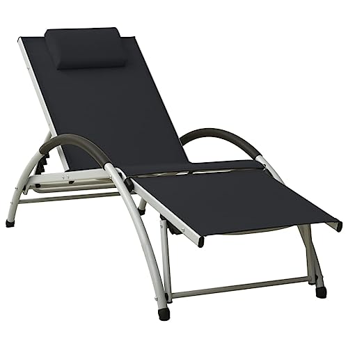 WDGJJFECNMUEHI Textilene Sun Lounger with Cushion Black Adjustable Backrest & Footrest Lightweight Aluminum Frame Waterproof Outdoor Lounge Chair for Garden Pool Beach Patio WDGJJFECNMUEHI Textilene Sun Lounger with Cushion Black Adjustable Backrest & Footrest Lightweight Aluminum Frame Waterproof Outdoor Lounge Chair for Garden Pool Beach Patio von WDGJJFECNMUEHI