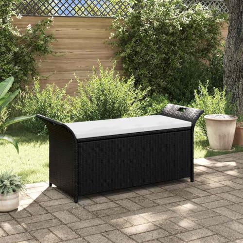WDGJJFECNMUEHI Truhenbank mit Polster 138 cm Outdoor Gartenbank mit Stauraum PE Rattan Braun wasserabweisend Sitzbank Terrasse Balkon von WDGJJFECNMUEHI