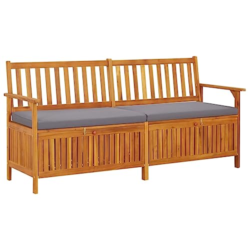 WDGJJFECNMUEHI Truhenbank with Storage Seat Cushion 170 cm Solid Wood Acacia Indoor Outdoor Garden Bench with Thick Padding Brown Dark Gray von WDGJJFECNMUEHI