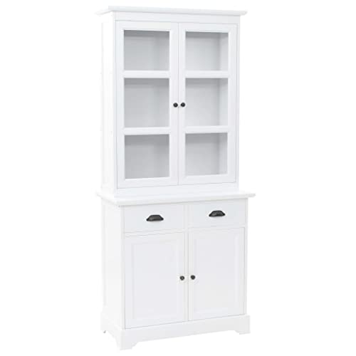 WDGJJFECNMUEHI Vitrinenschrank mit 4 Türen MDF Kiefernholz 80x40x180 cm Weiß Antik Geschirrschrank Highboard Wohnzimmer Küche Esszimmer Möbelstück mit Schubladen von WDGJJFECNMUEHI