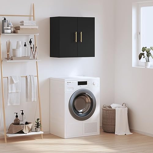 WDGJJFECNMUEHI Wall Mounted Cabinet Black 60x31x60 cm Particle Board Storage Organizer for Kitchen Bathroom Living Room with Durable Moisture Resistant Material von WDGJJFECNMUEHI