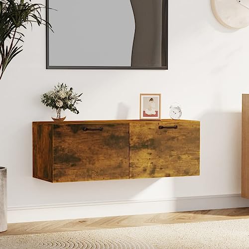 WDGJJFECNMUEHI Wandschrank Räuchereiche 100x36,5x35 cm Holzwerkstoff Hängeschrank mit 2 Schubladen Wandmontage Küchen Bad Zimmer Aufbewahrungsschrank von WDGJJFECNMUEHI