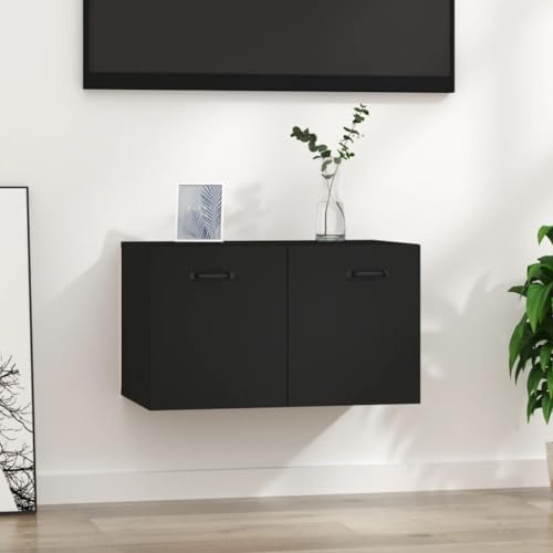 WDGJJFECNMUEHI Wandschrank Schwarz Holzwerkstoff 60x36,5x35 cm Hängeschrank mit 2 Fächern für Wohnzimmer Küche Bad, Wandmontage Schwebeschrank Stauraum Möbel von WDGJJFECNMUEHI