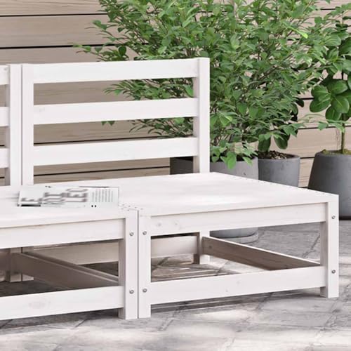WDGJJFECNMUEHI White Garden Sofa Without Armrests 70x70x67 cm Solid Pine Wood Outdoor Modular Lounge Set for Patio Terrace Backyard Durable Water-Resistant Rustic Design von WDGJJFECNMUEHI