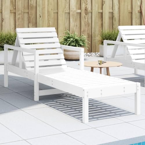 WDGJJFECNMUEHI White Sun Lounger 199.5x62x55 cm Solid Pine Wood Adjustable Backrest for Pool Garden Terrace Outdoor Relaxation Comfortable Durable Water-Resistant von WDGJJFECNMUEHI