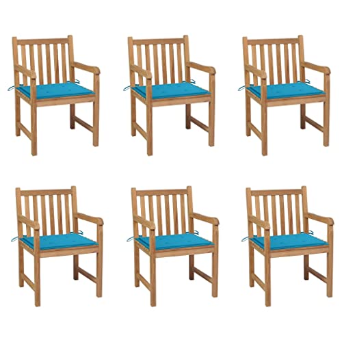 WDGJJFECNMUEHI balkonmöbel klappbar Camping Stuhl klappbarGartenstühle 6 STK. mit Blauen Kissen Massivholz TeakGeeignet für Gärten, Terrassen und Balkone von WDGJJFECNMUEHI