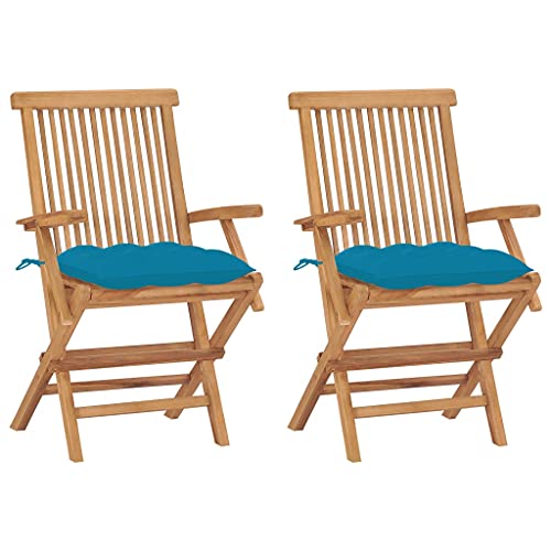 WDGJJFECNMUEHI balkonmöbel klappbar Camping Stuhl klappbarGartenstühle mit Hellblauen Kissen 2 STK. Massivholz TeakGeeignet für Gärten, Terrassen und Balkone WDGJJFECNMUEHI balkonmöbel klappbar Camping Stuhl klappbarGartenstühle mit Hellblauen Kissen 2 STK. Massivholz TeakGeeignet für Gärten, Terrassen und Balkone von WDGJJFECNMUEHI