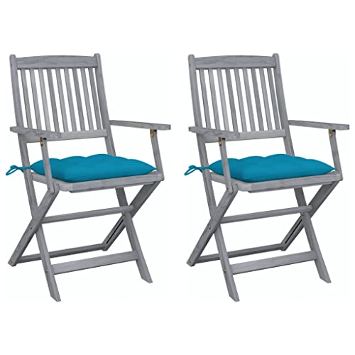 WDGJJFECNMUEHI balkonmöbel klappbar Camping Stuhl klappbarKlappbare Gartenstühle 2 STK. mit Kissen Massivholz AkazieGeeignet für Gärten, Terrassen und Balkone von WDGJJFECNMUEHI