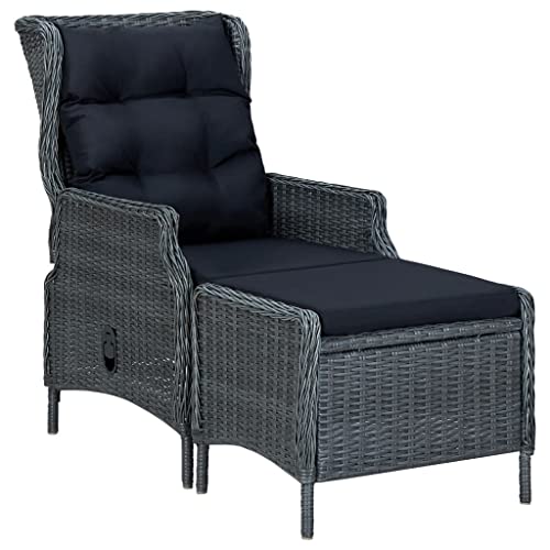 WDGJJFECNMUEHI balkonsessel Balkon stühle klappsesselGartensessel Verstellbar mit Fußhocker Poly-Rattan DunkelgrauGeeignet für Gärten, Terrassen und Balkone von WDGJJFECNMUEHI