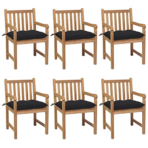 WDGJJFECNMUEHI balkonstühle klappstuhl Balkon Garten Sessel schaukelstuhlGartenstühle 6 STK. mit Schwarzen Kissen Massivholz TeakGeeignet für Gärten, Terrassen und Balkone von WDGJJFECNMUEHI
