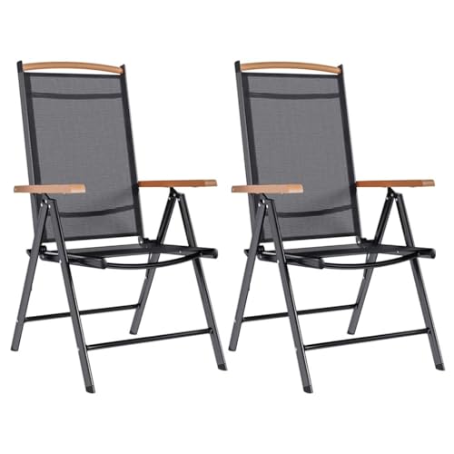 WDGJJFECNMUEHI balkonstühle klappstuhl Balkon Garten Sessel schaukelstuhlGartenstühle Klappbar 2 STK. Aluminium und Textilene SchwarzGeeignet für Gärten, Terrassen und Balkone von WDGJJFECNMUEHI