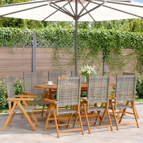 WDGJJFECNMUEHI balkonstuhl mit liegefunktion Stuhl gartenGartenstuhl Verstellbar 8 STK. Grau Poly Rattan MassivholzGeeignet für Gärten, Terrassen und Balkone von WDGJJFECNMUEHI