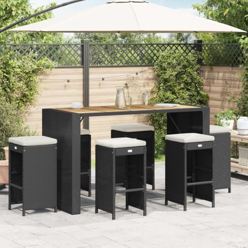 WDGJJFECNMUEHI campingstühle und Tisch gartenmöbel aluGarten-Barhocker mit Kissen 6 STK. Schwarz Poly RattanGeeignet für Gärten, Terrassen und Balkone von WDGJJFECNMUEHI