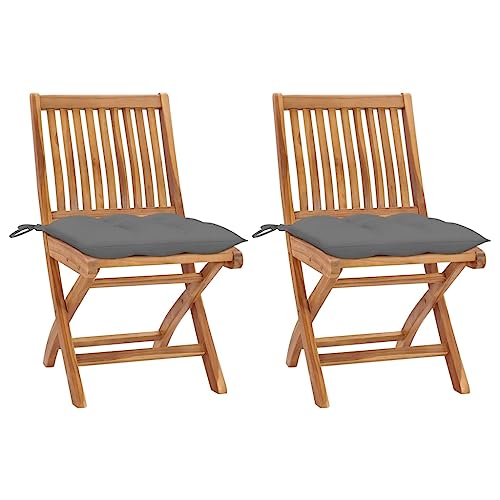 WDGJJFECNMUEHI campingstühle und Tisch gartenmöbel aluGartenstühle 2 STK. mit Grauen Kissen Massivholz TeakGeeignet für Gärten, Terrassen und Balkone von WDGJJFECNMUEHI